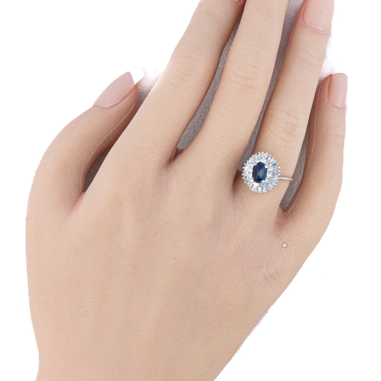 Round & Baguette Cut Double Halo Sapphire and Diamond Ring