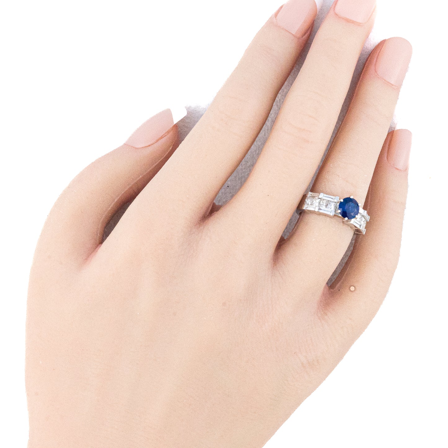 Princess and Baguette Cut Diamond & Sapphire Ring
