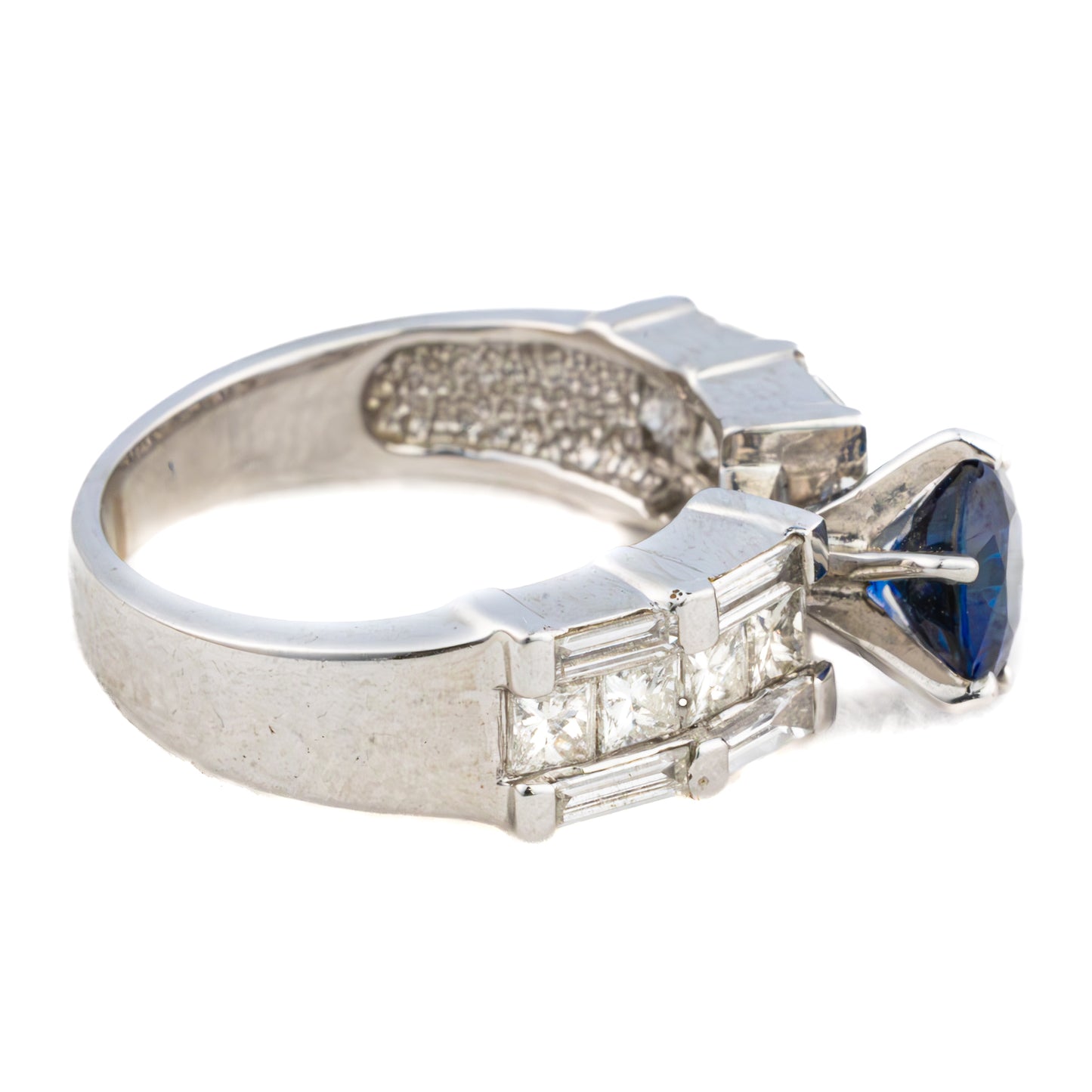 Princess and Baguette Cut Diamond & Sapphire Ring