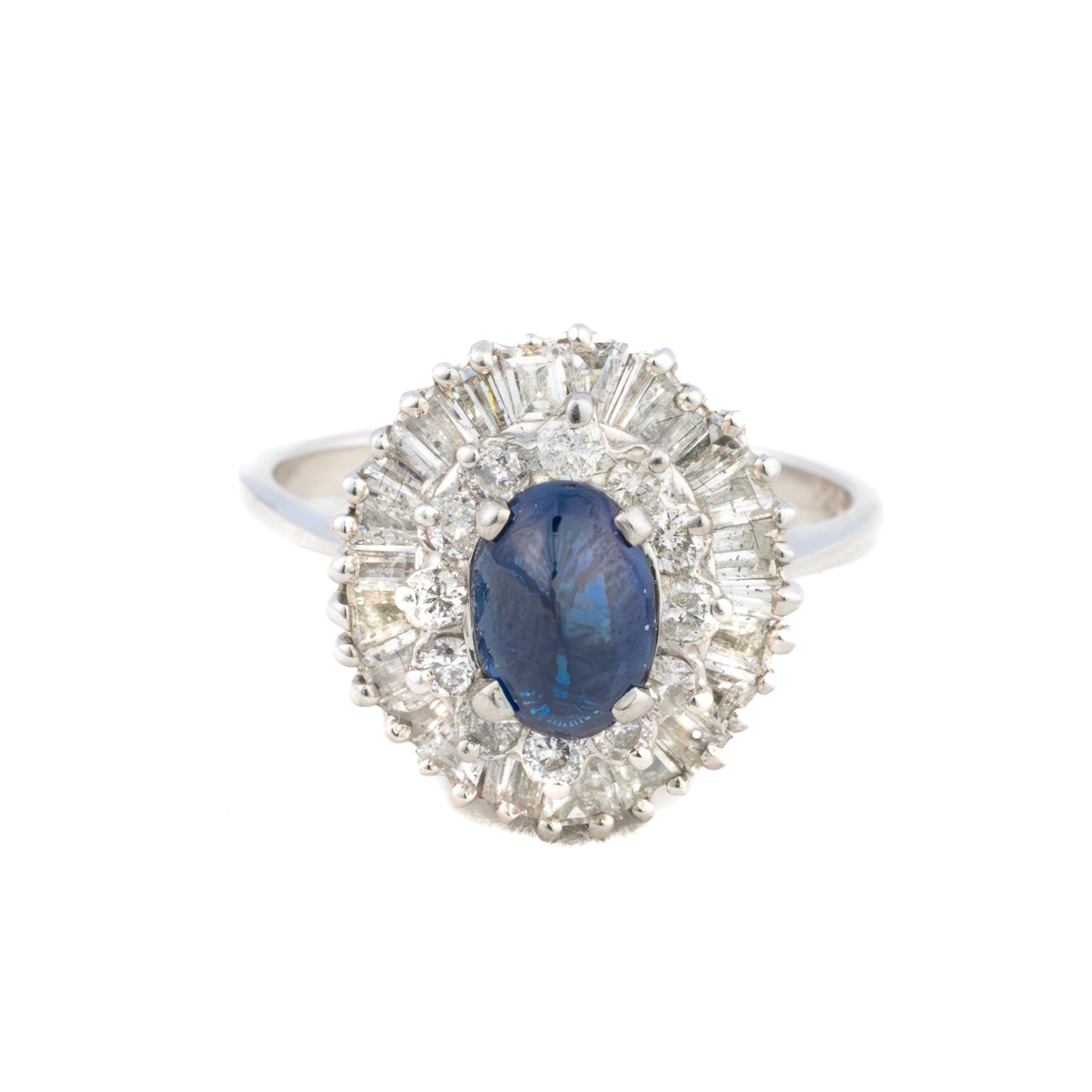 Round & Baguette Cut Double Halo Sapphire and Diamond Ring