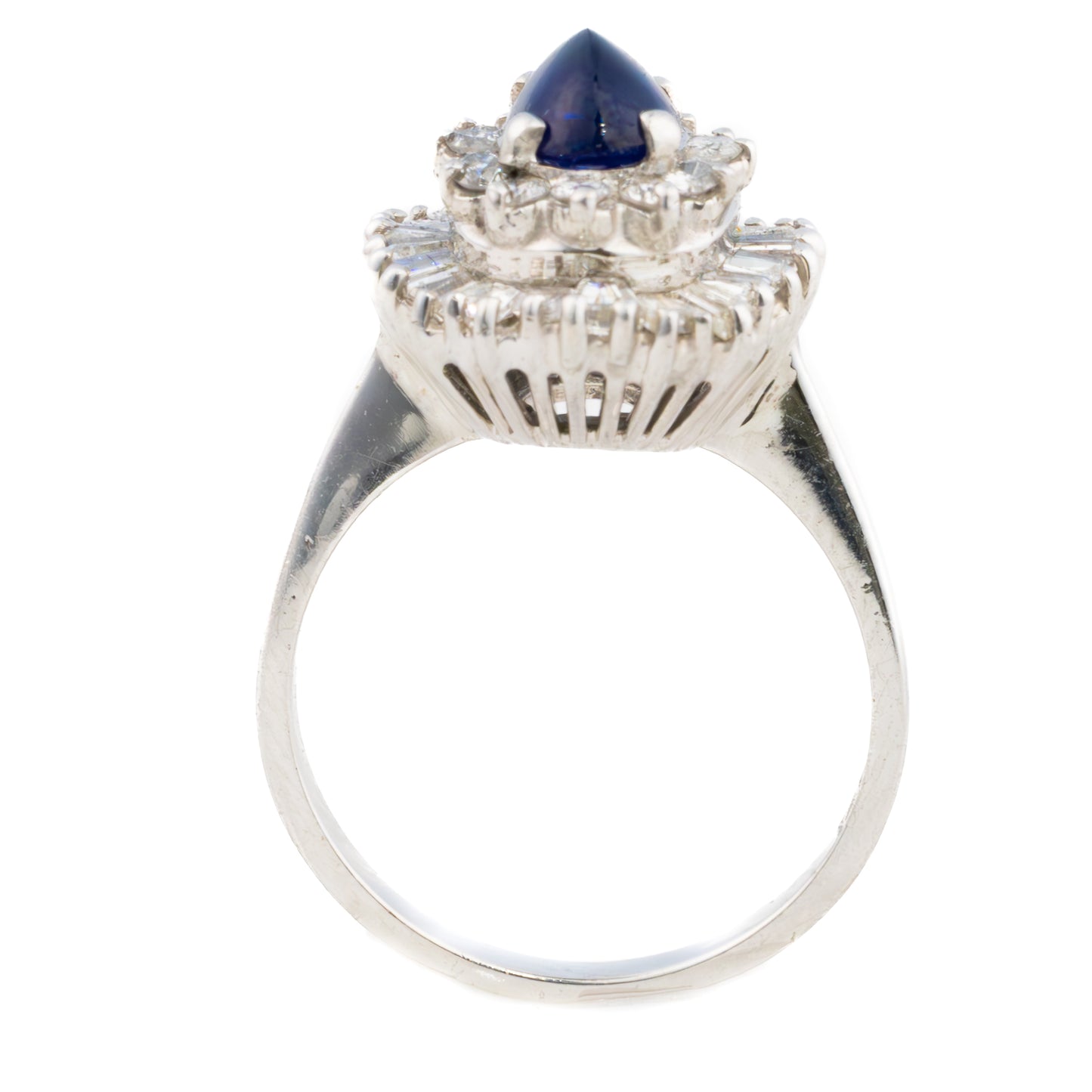 Round & Baguette Cut Double Halo Sapphire and Diamond Ring