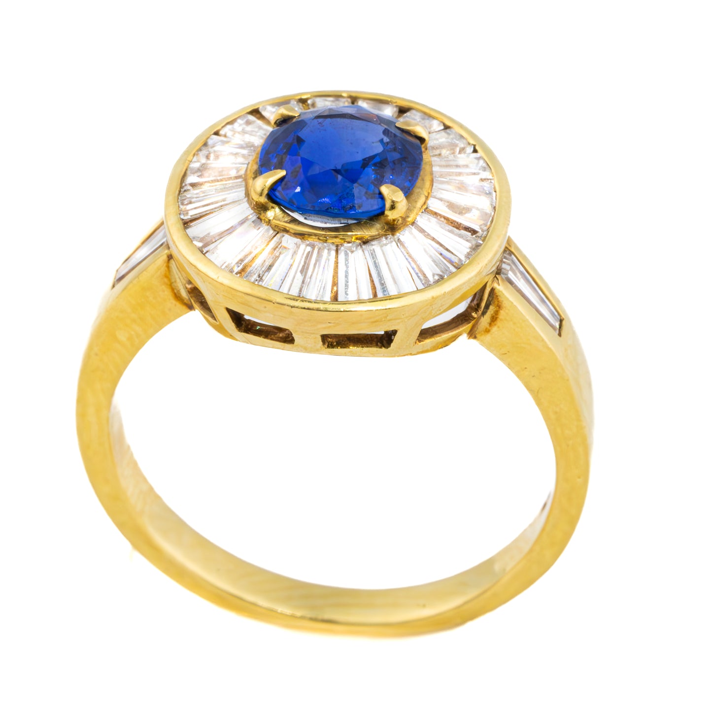 Sapphire and Diamond Baguette Halo Ring