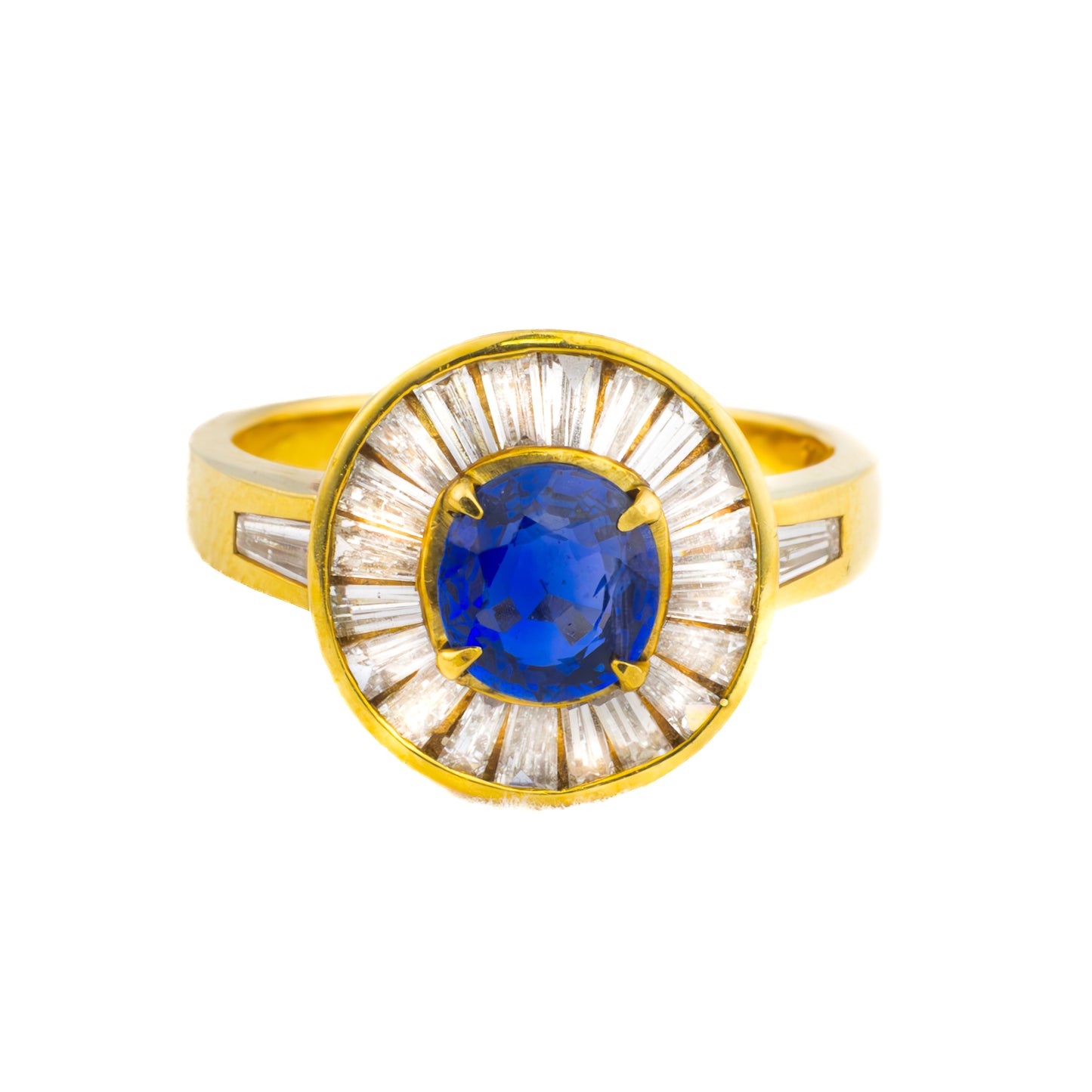 Sapphire and Diamond Baguette Halo Ring