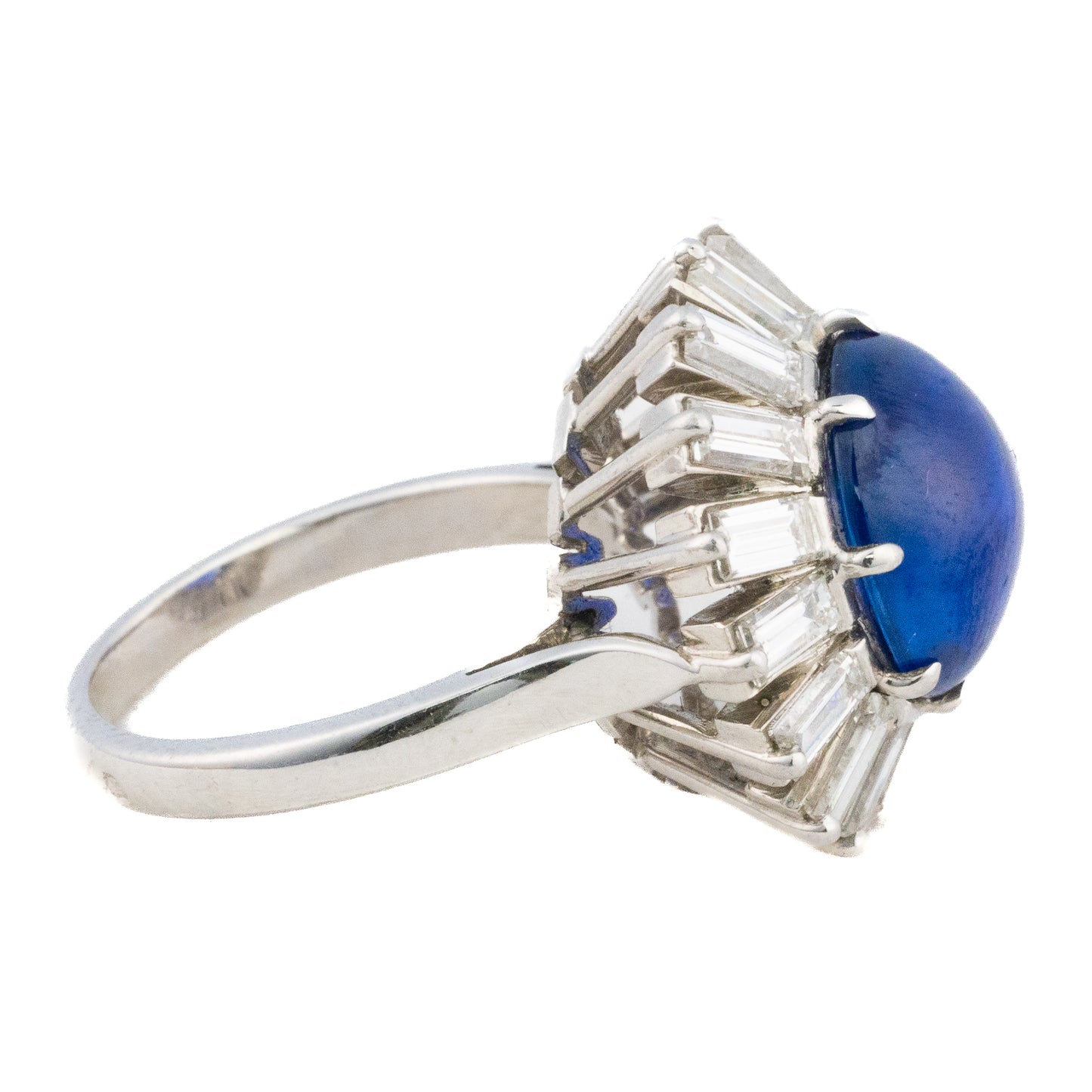 Cabochon Sapphire and Diamond Baguette Halo Ring