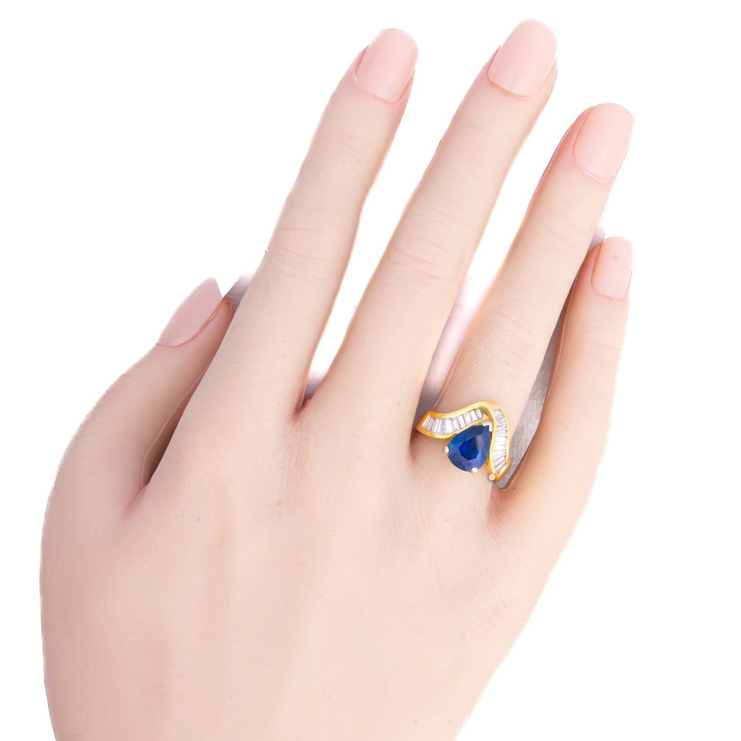 Pear Cut Sapphire and Diamond Baguette Ring