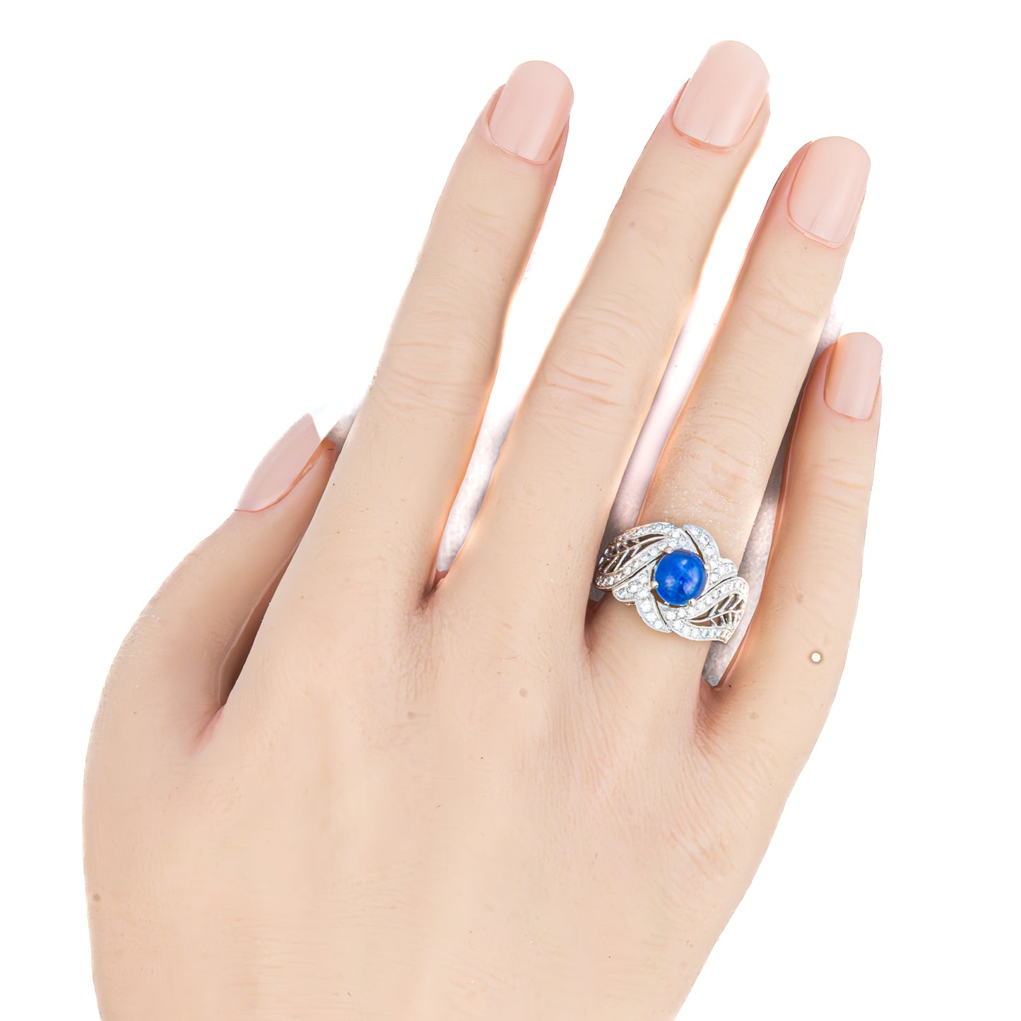 Platinum Diamond and Star Sapphire Open Filigree Ring