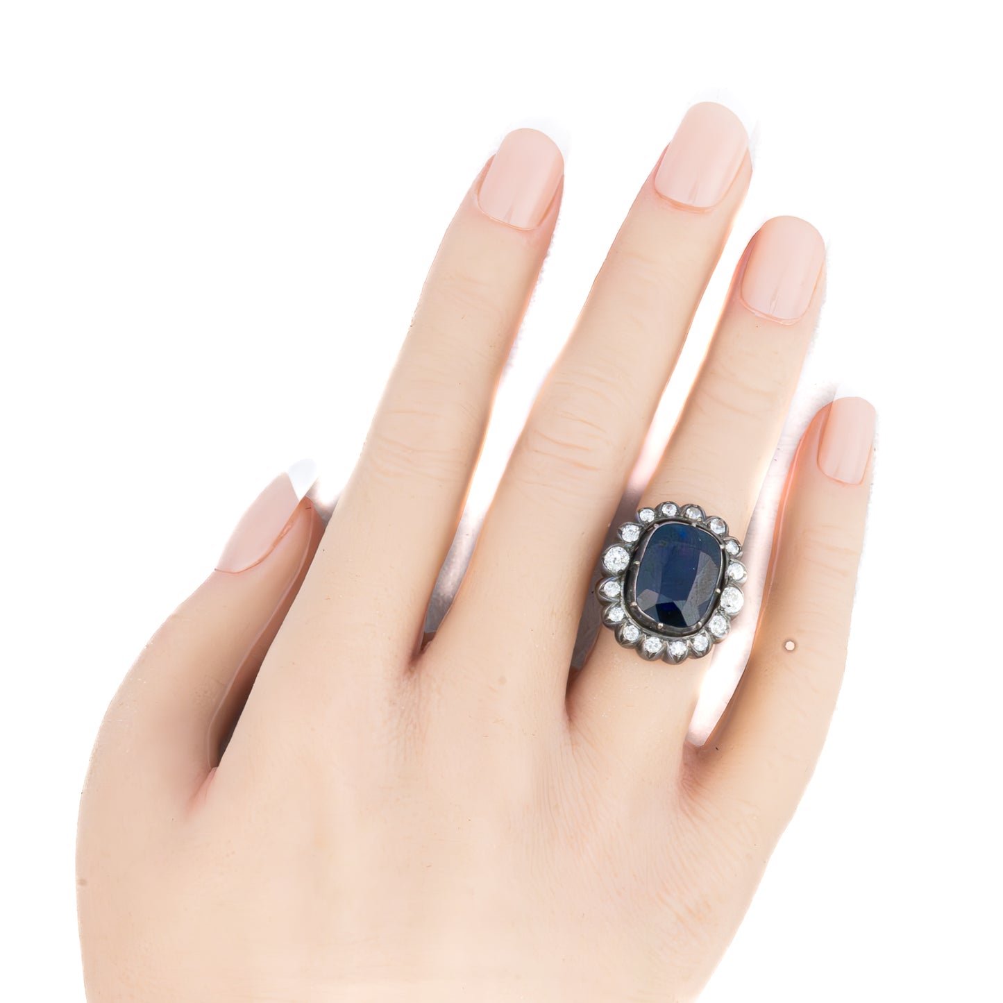 Antique Sapphire and Diamond Halo Ring