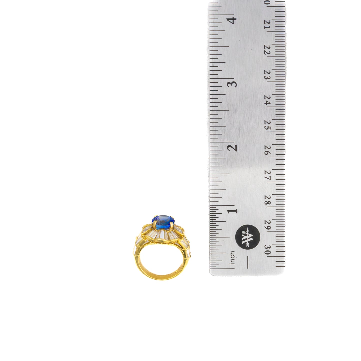 Ceylon Sapphire and Baguette & Marquise Cut Diamond Ring