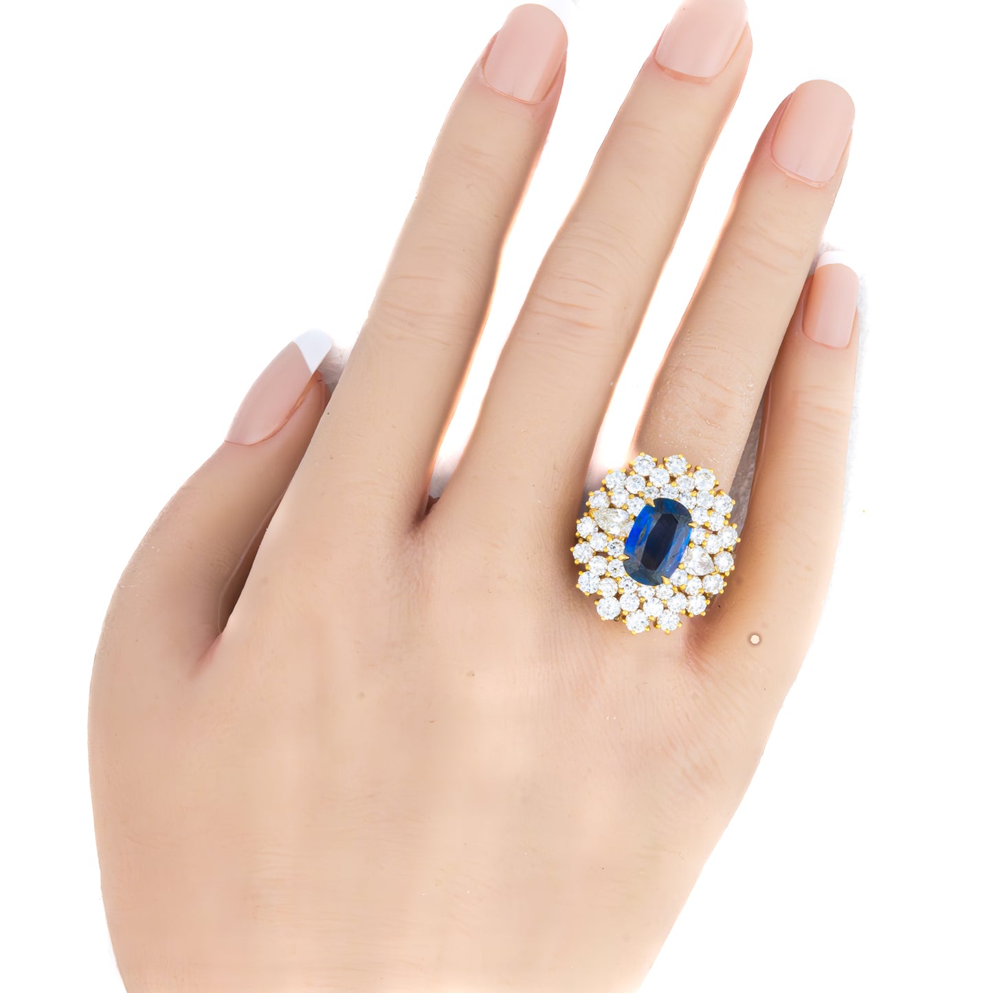 Oval Cut Sapphire Diamond Halo Cluster Ring