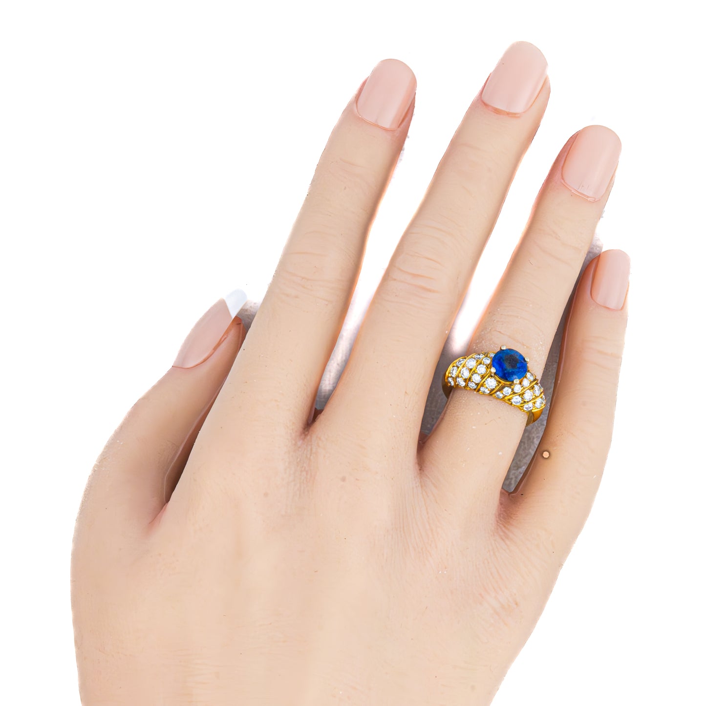 Sapphire and Diamond Spiral Ring