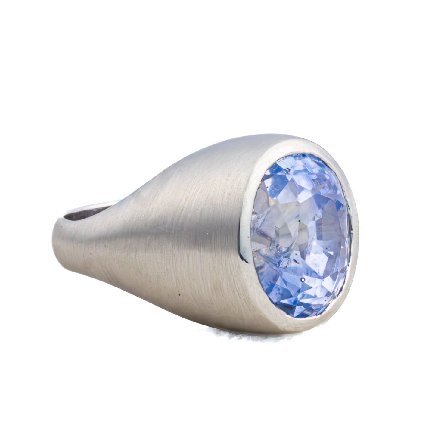 Solitaire Sapphire Matte White Gold Ring
