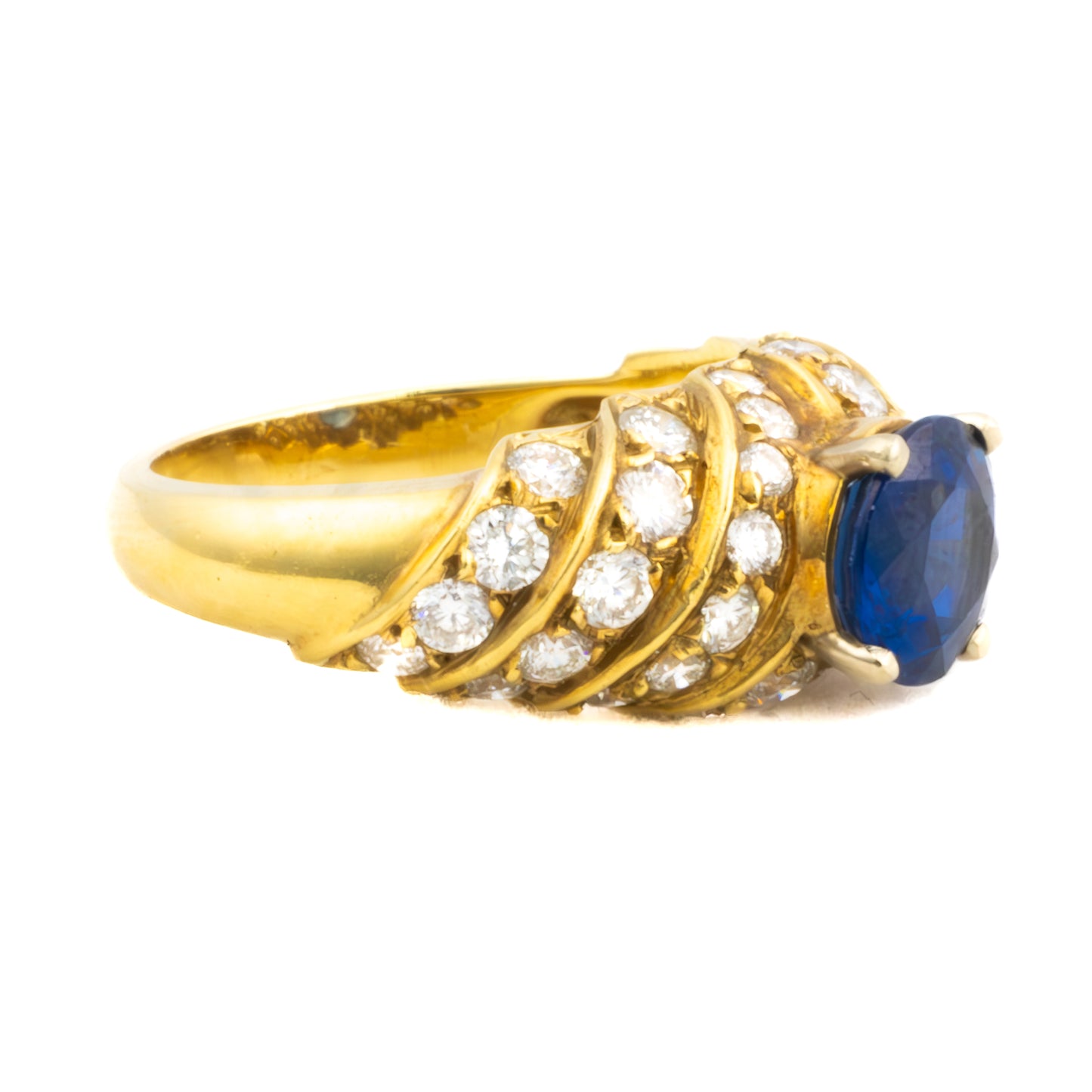 Sapphire and Diamond Spiral Ring