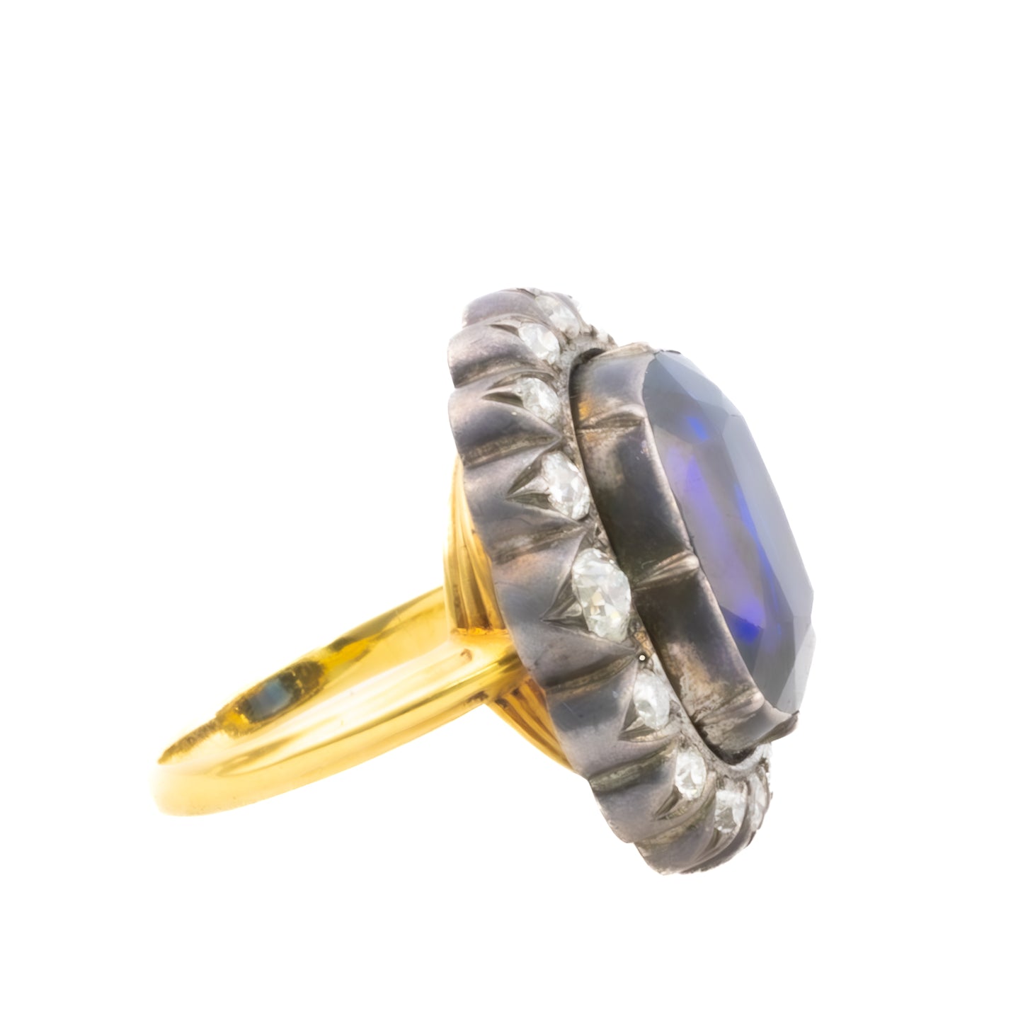 Antique Sapphire and Diamond Halo Ring