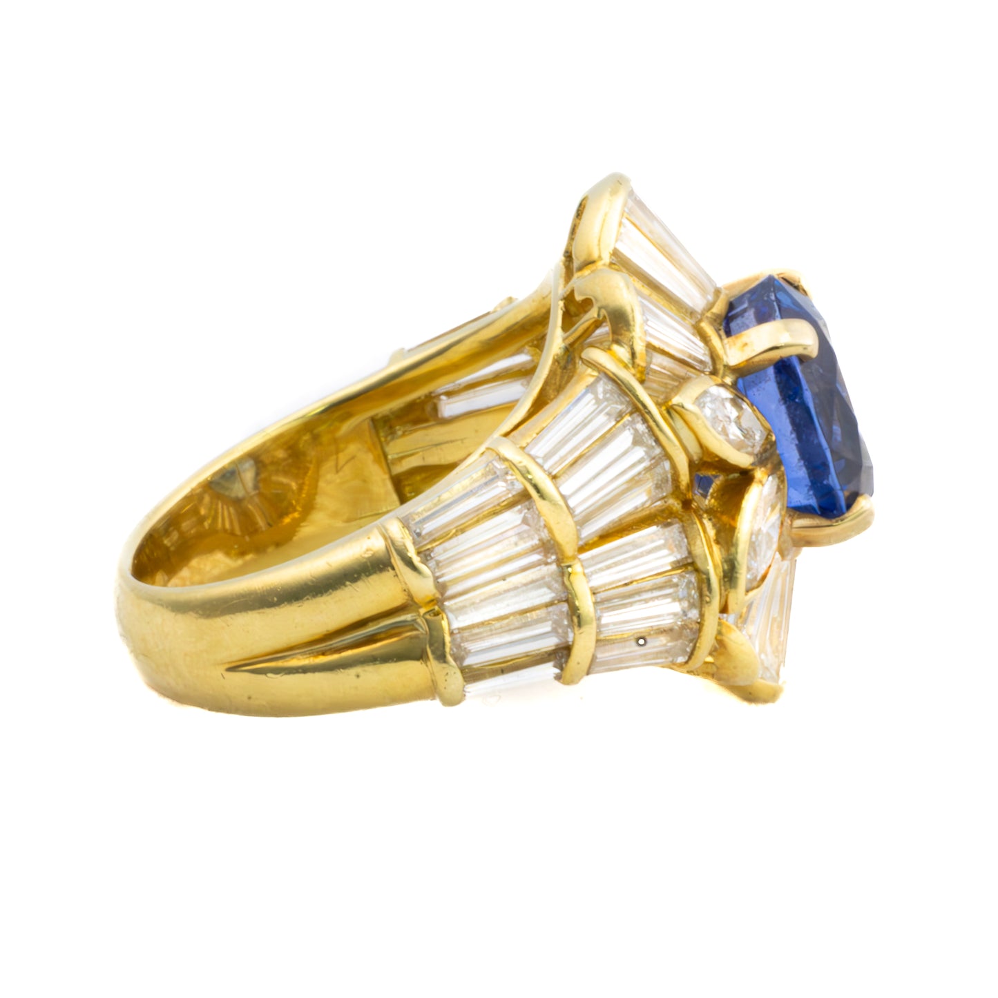 Ceylon Sapphire and Baguette & Marquise Cut Diamond Ring