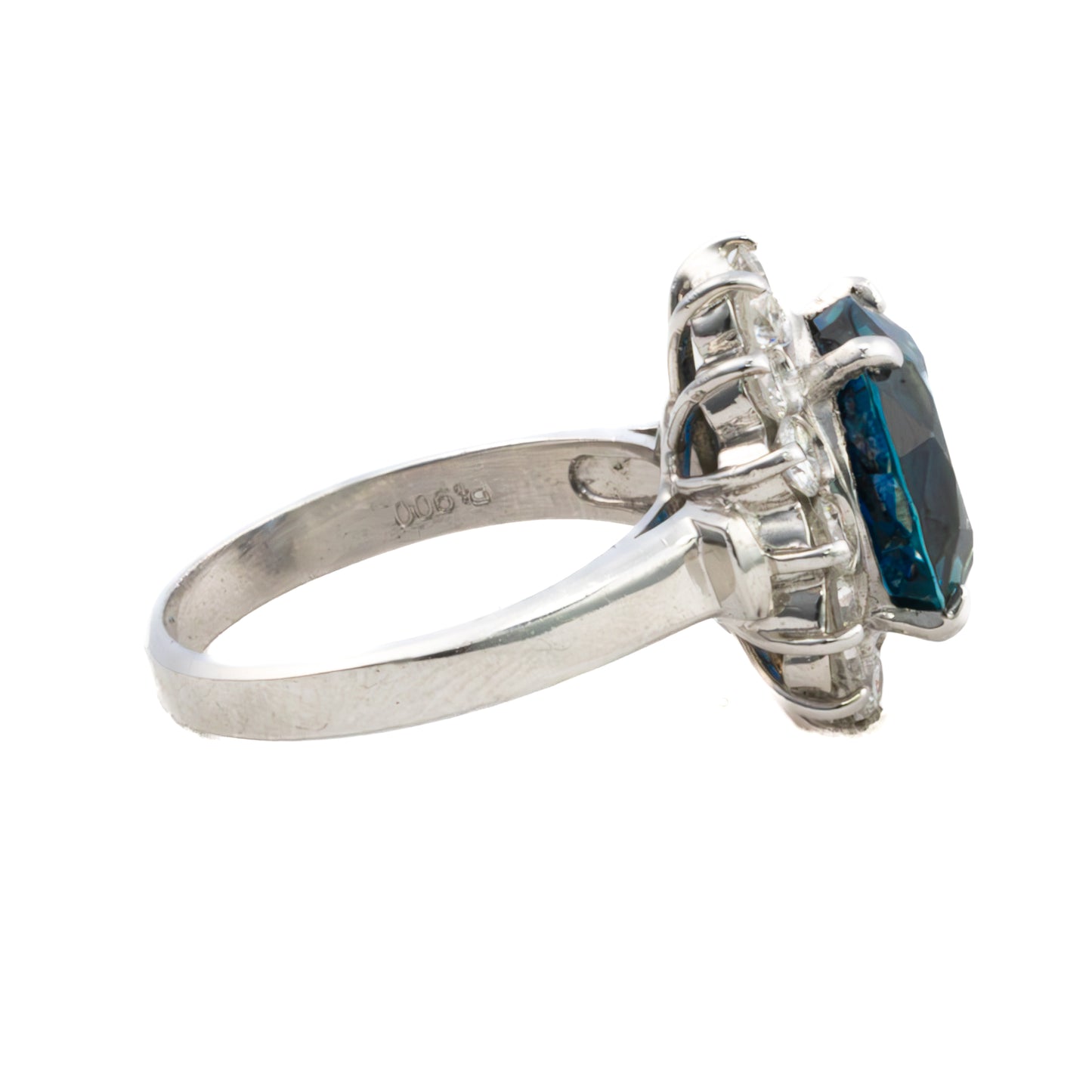 Platinum Sapphire and Diamond Halo Ring