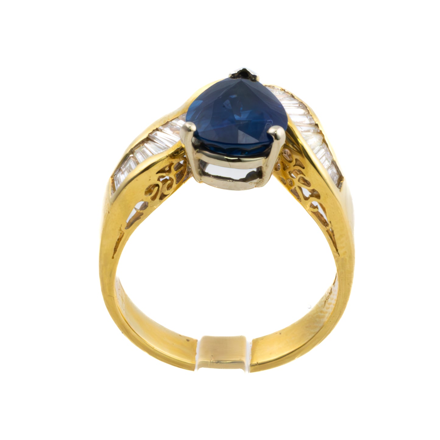 Pear Cut Sapphire and Diamond Baguette Ring