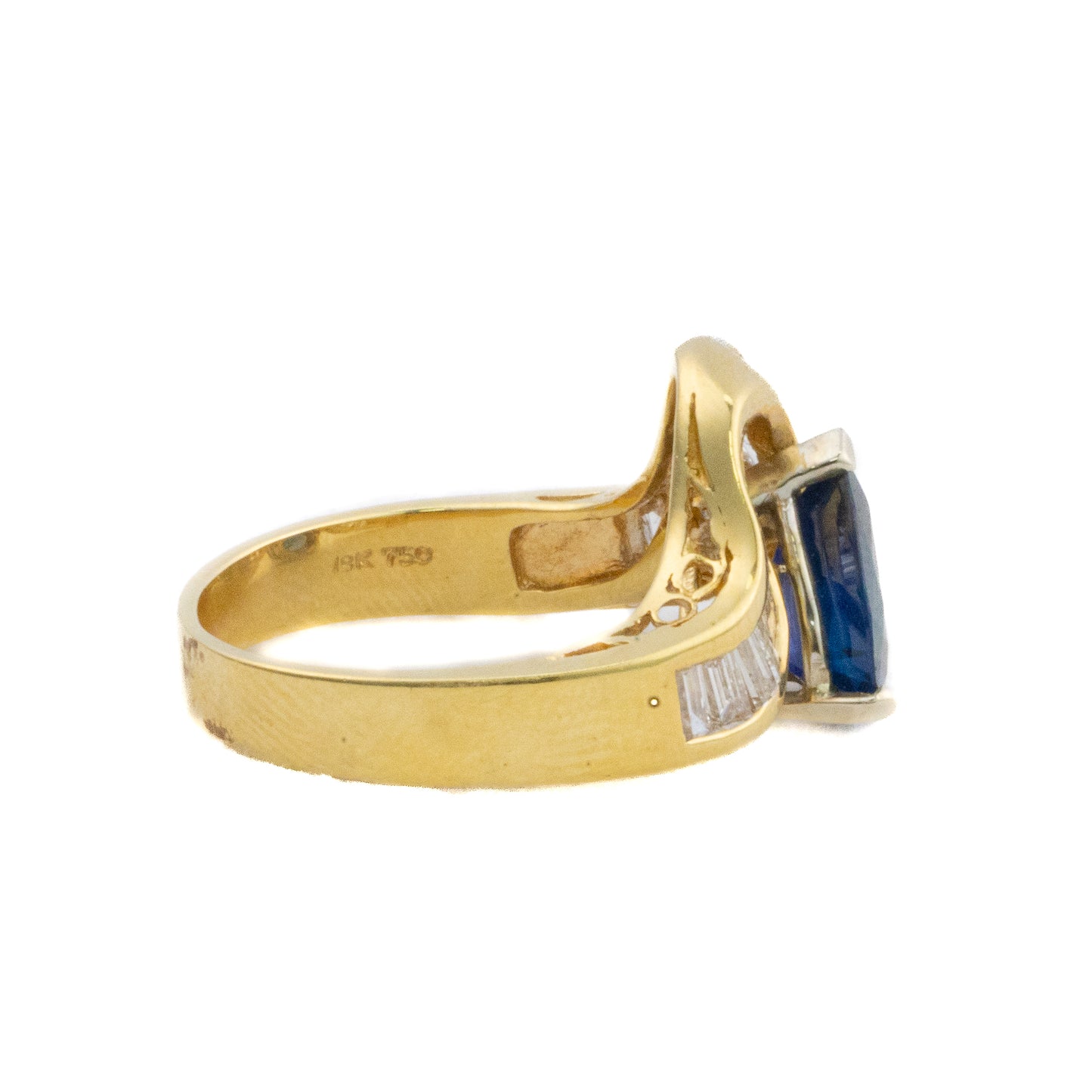 Pear Cut Sapphire and Diamond Baguette Ring