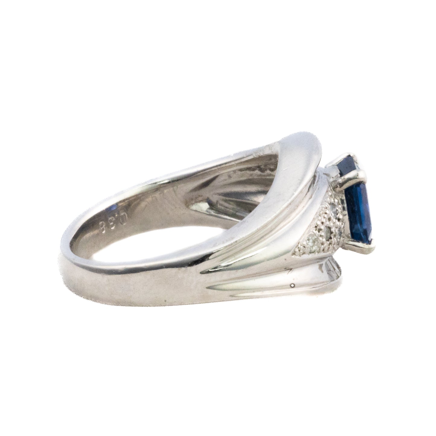 Platinum Emerald Cut Sapphire and Diamond Dome Ring