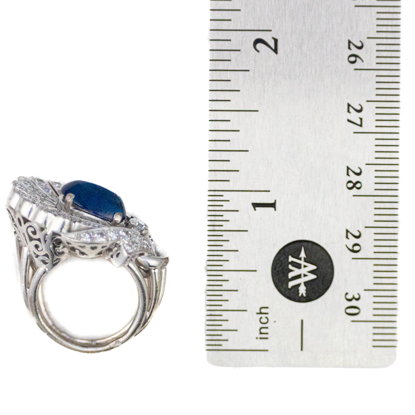 Platinum Cabochon Sapphire and Diamond Ring