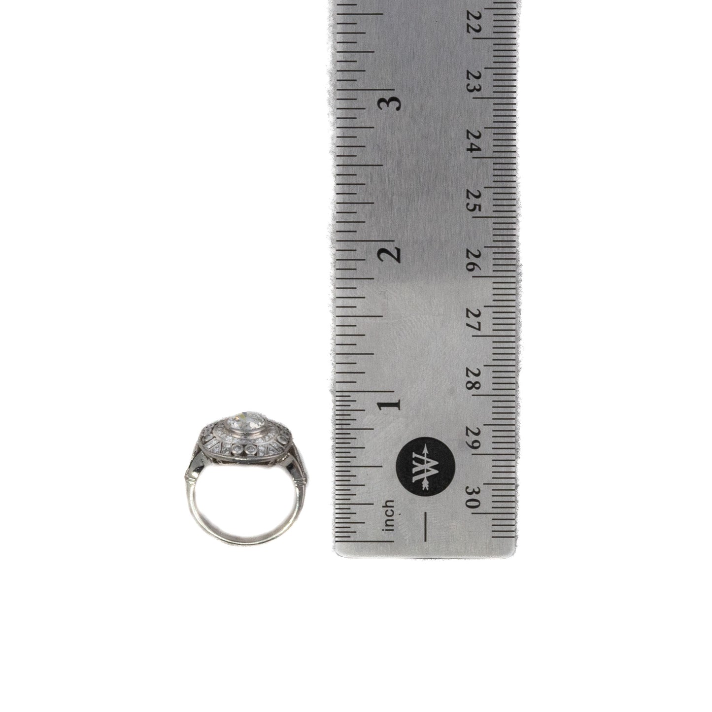 White Gold Art Deco Circular Diamond Halo Ring