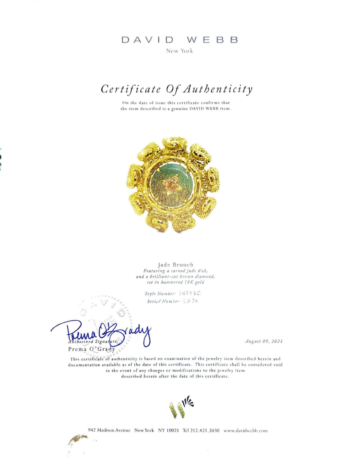 David Webb Carved Jade & Diamond Disc Brooch