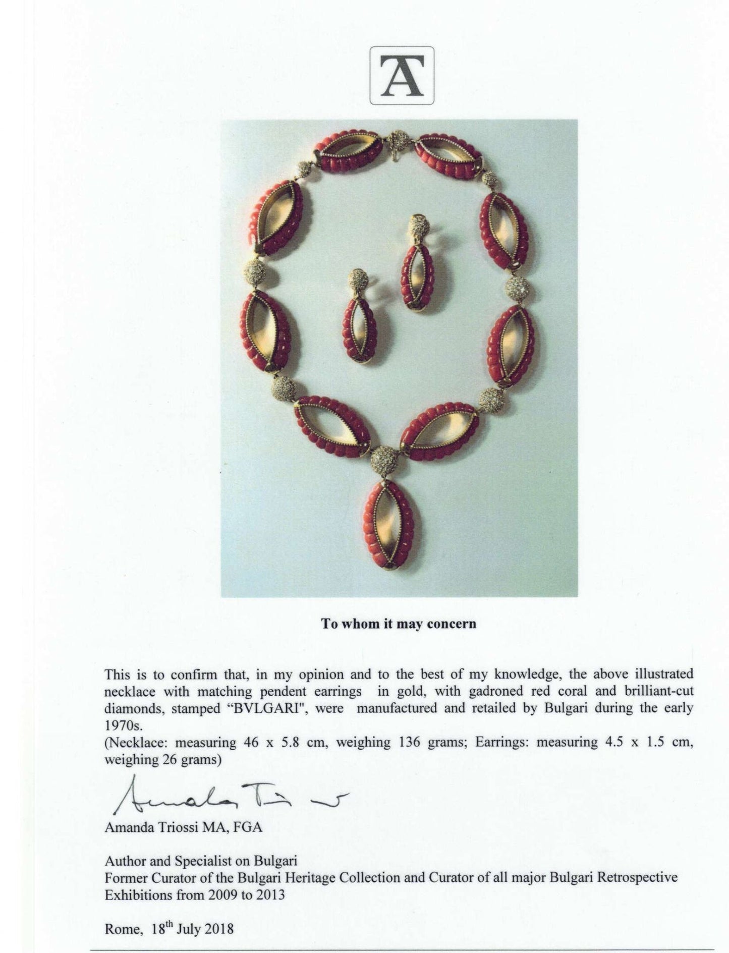 Bulgari Coral and Diamond Necklace and Earrings