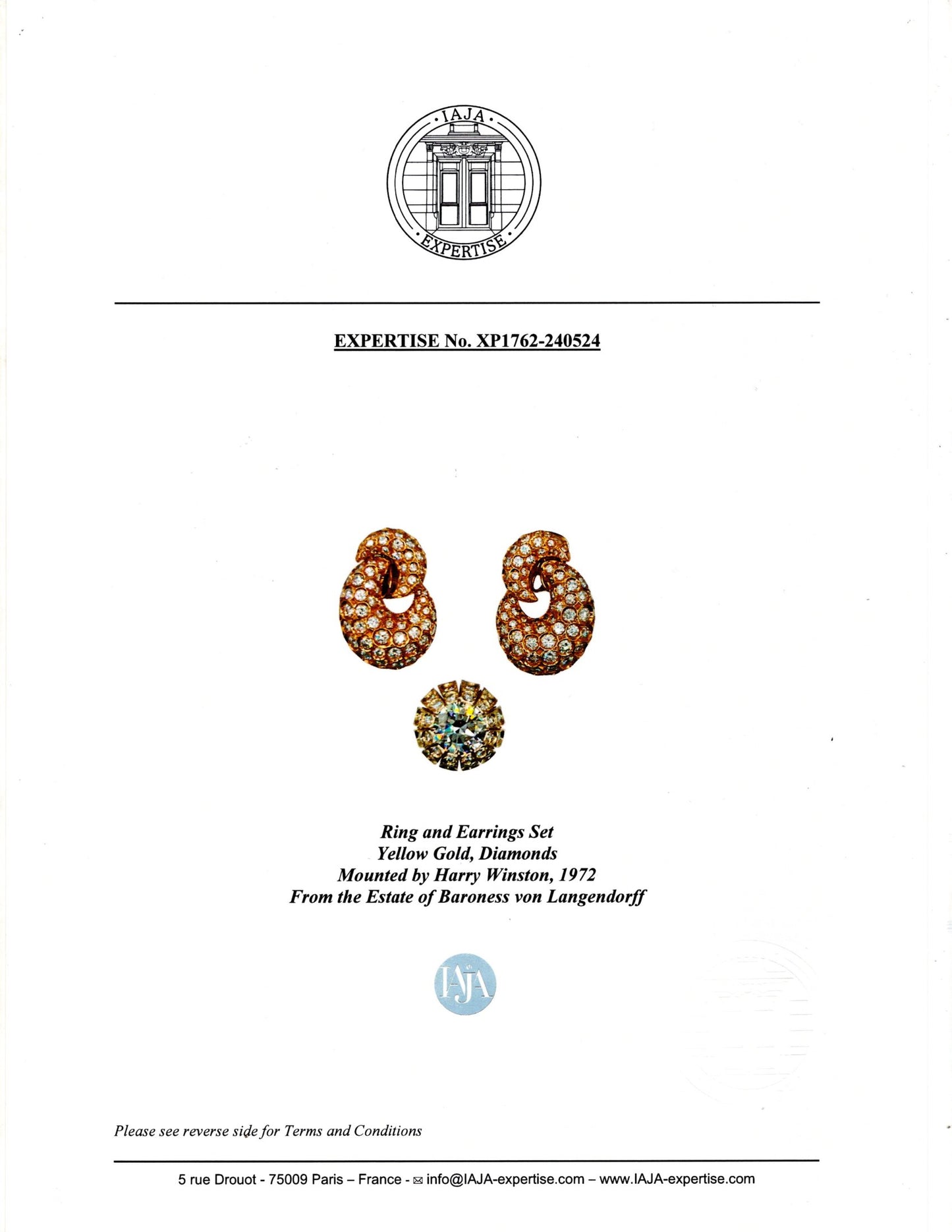 Harry Winston 10.59 Carat Diamond Ring & Door Knocker Earring Set