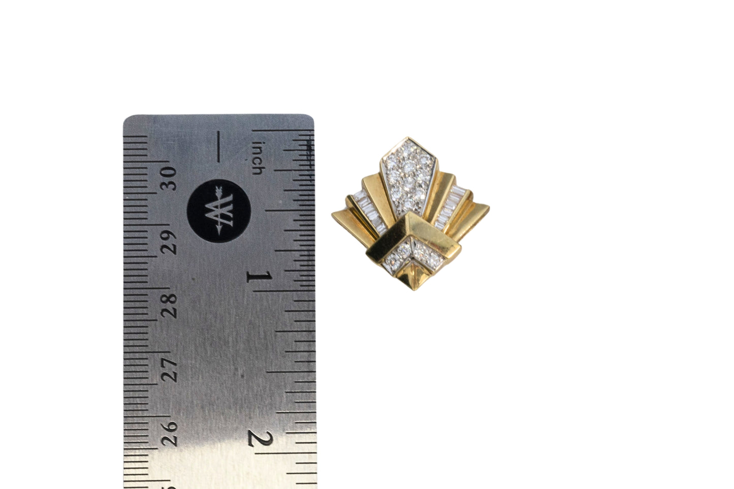 Yellow Gold Round & Baguette Diamond Clip On Earrings