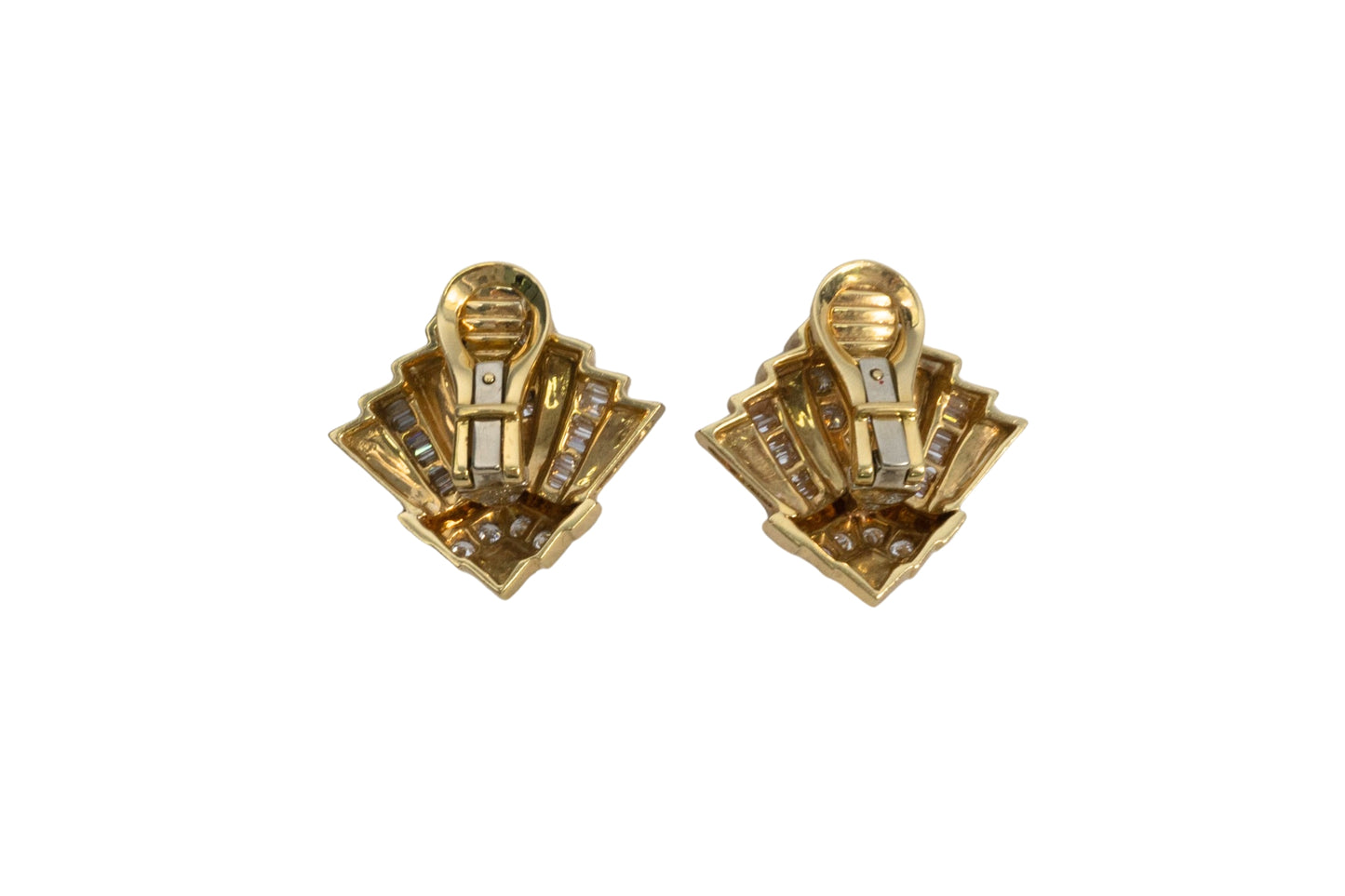 Yellow Gold Round & Baguette Diamond Clip On Earrings