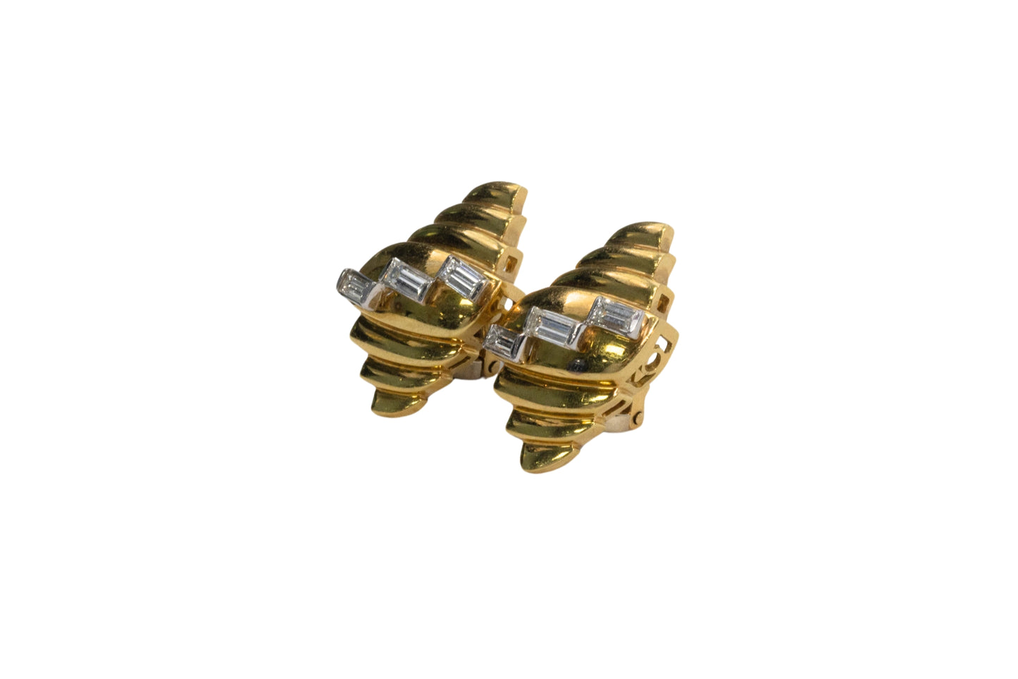 Three Stone Emerald Cut Diamond Clip On Earrings