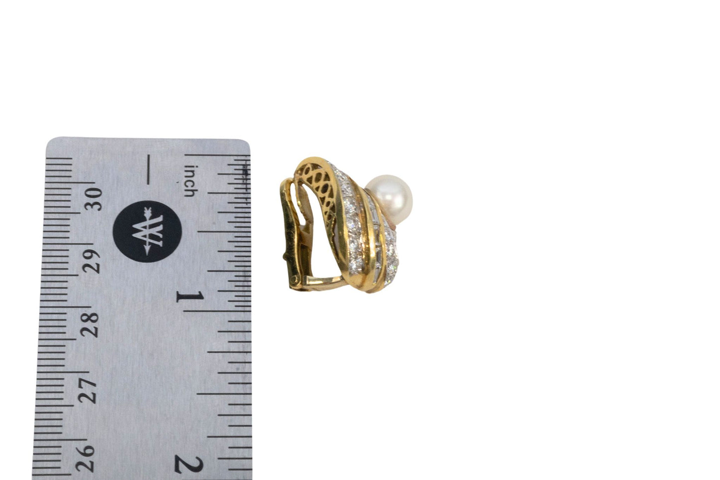 Swirl Gold Diamond and Pearl Clip On Earrings