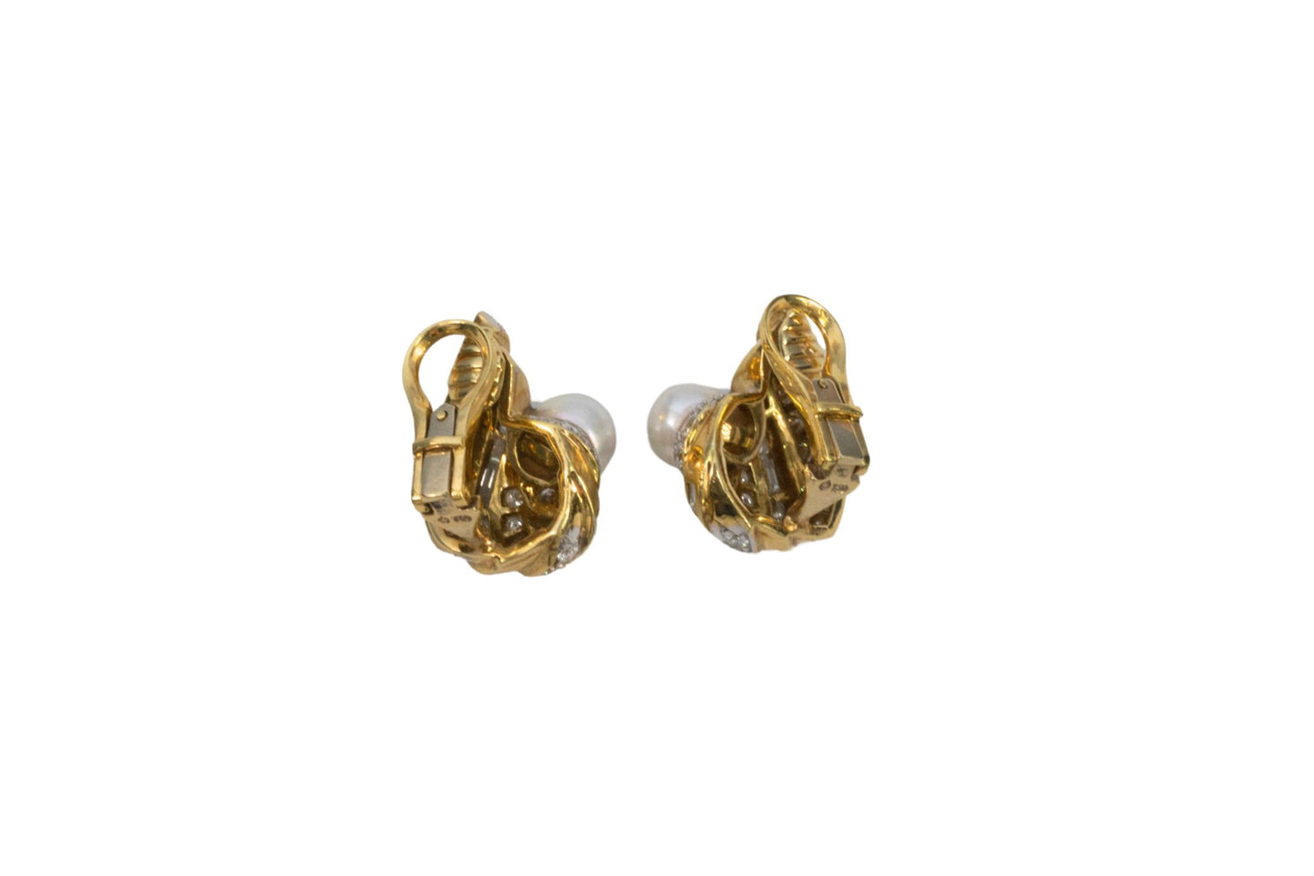 Swirl Gold Diamond and Pearl Clip On Earrings