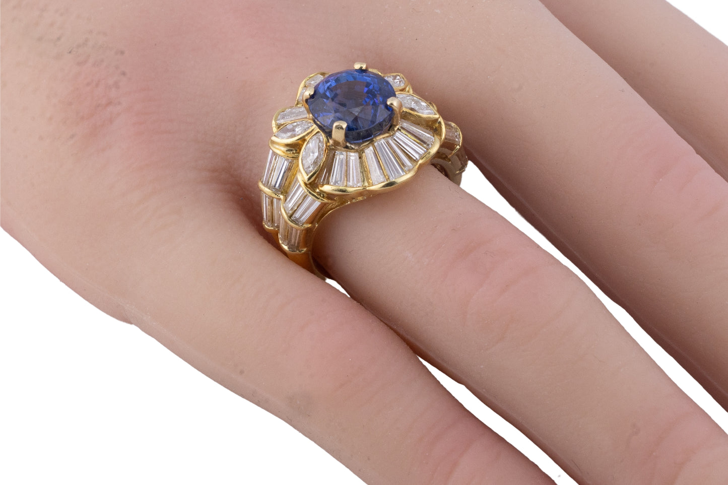 Vintage Sapphire and Diamond Baguette Cluster