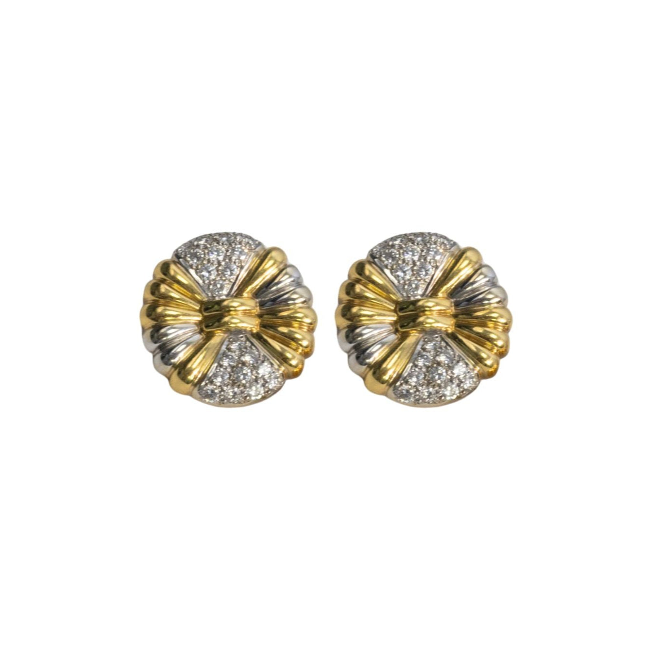 Gold Round Diamond Clip On Earrings