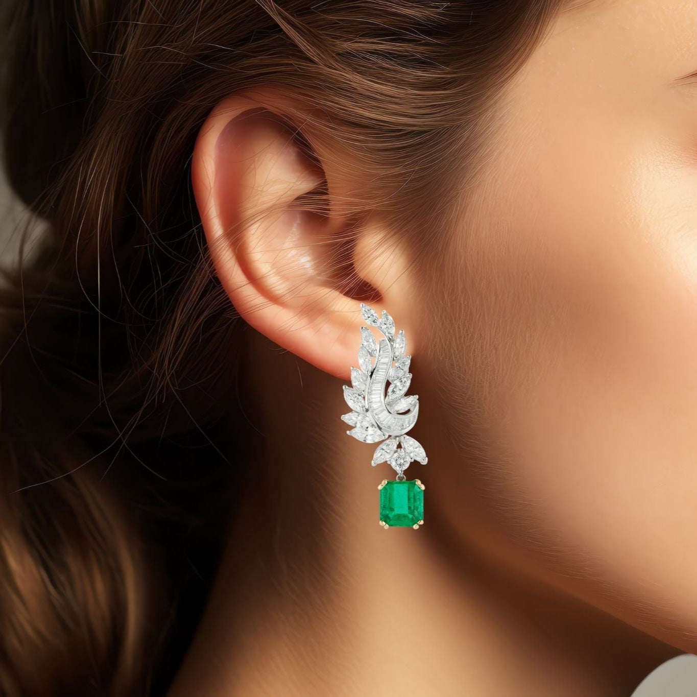 Cascading Diamond and Emerald Drop Earrings