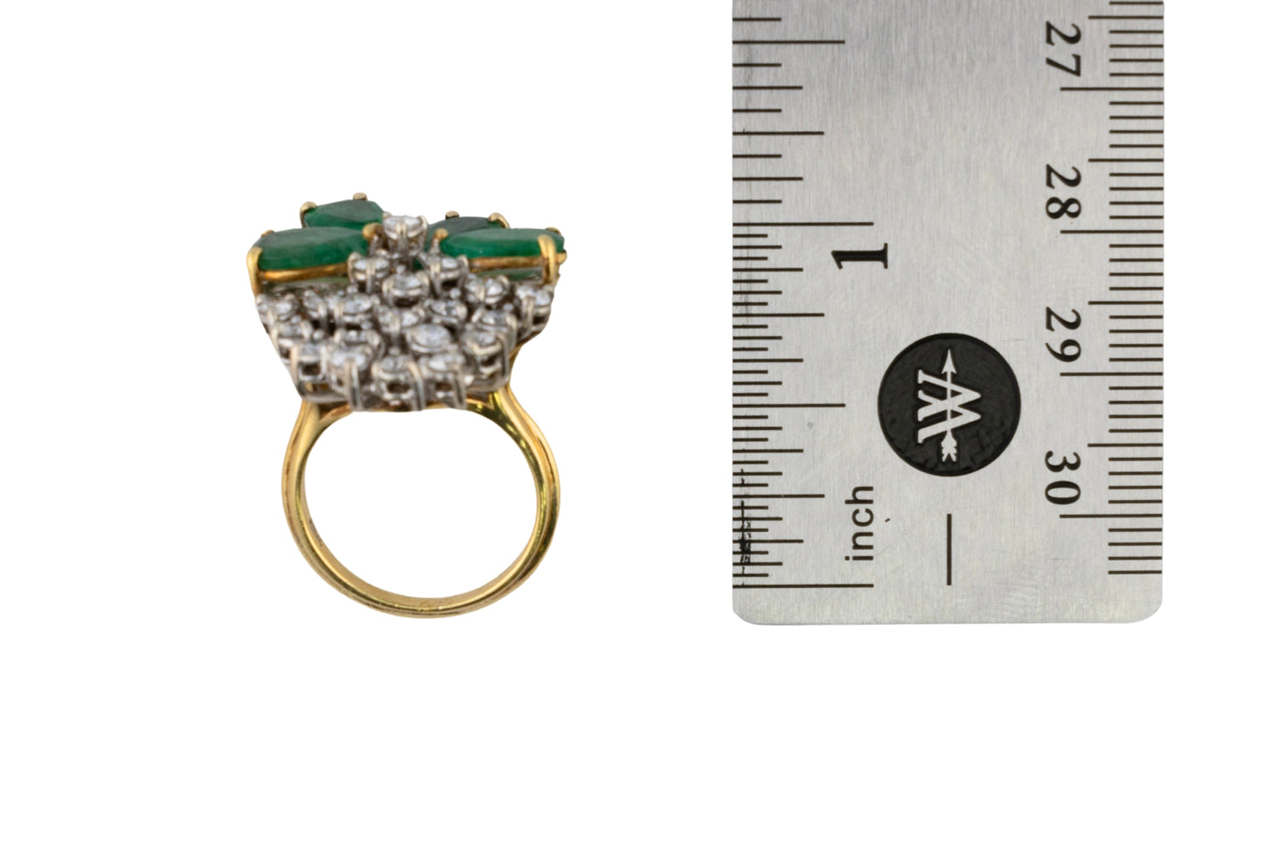 Diamond and Pear Shape Emerald Flower Cluster Ring