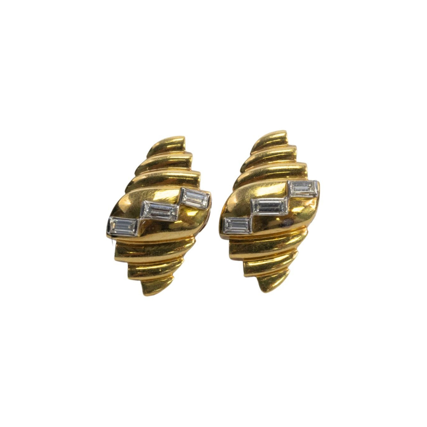 Three Stone Emerald Cut Diamond Clip On Earrings