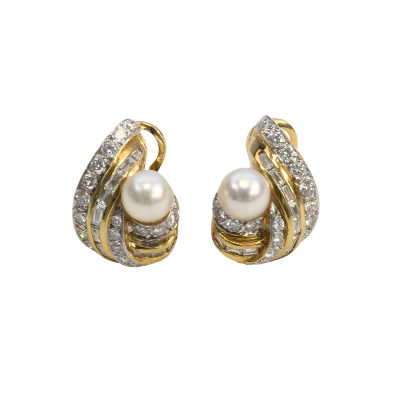 Swirl Gold Diamond and Pearl Clip On Earrings
