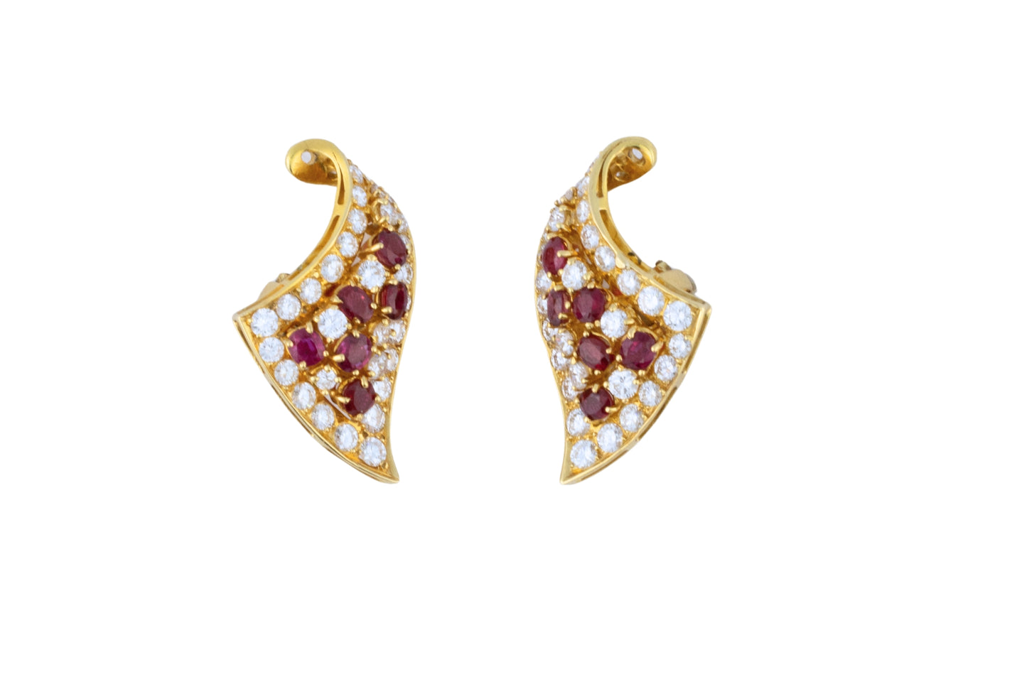 Ruby and Diamond Gold Clip-On Earrings