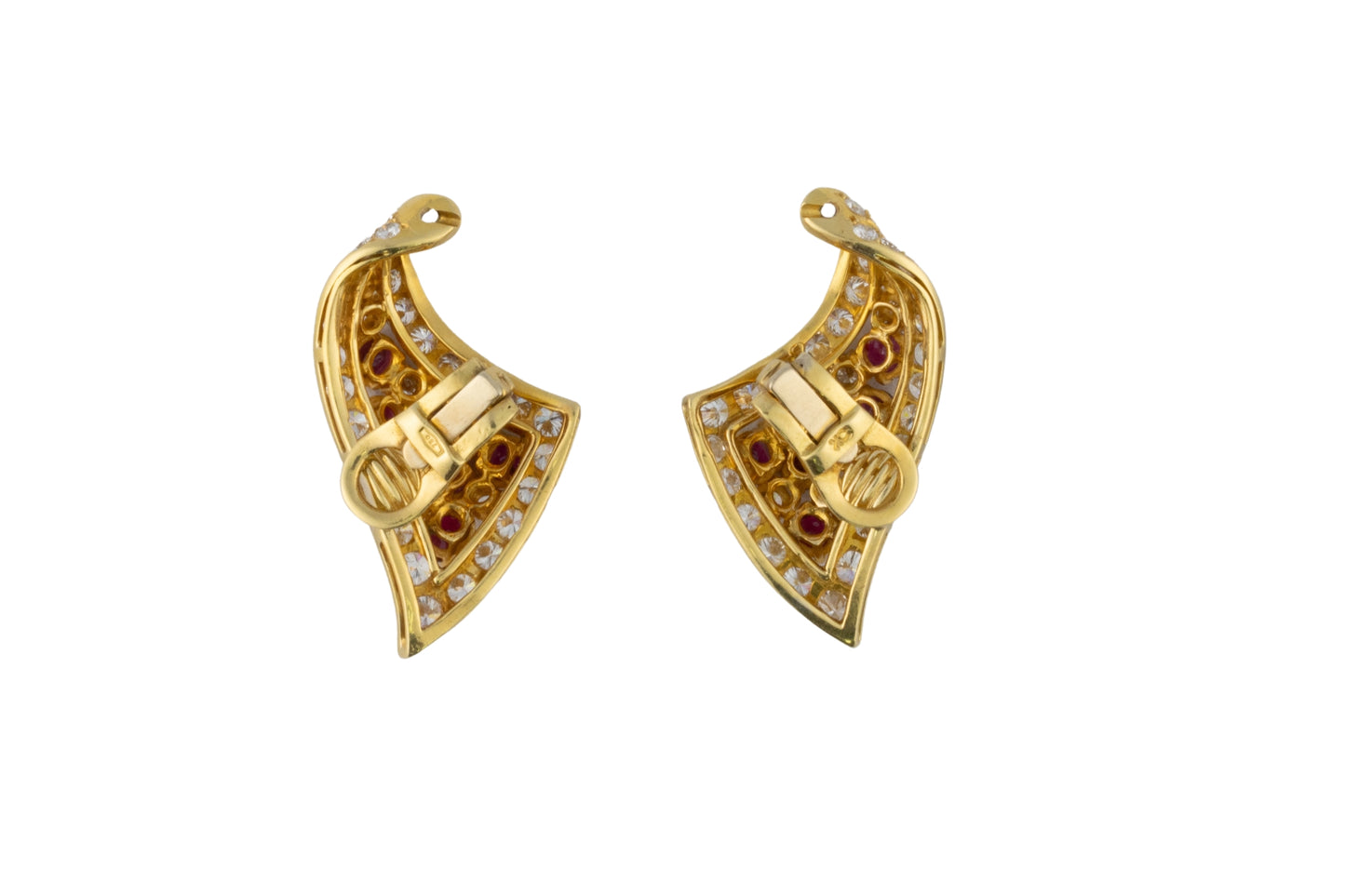 Ruby and Diamond Gold Clip-On Earrings