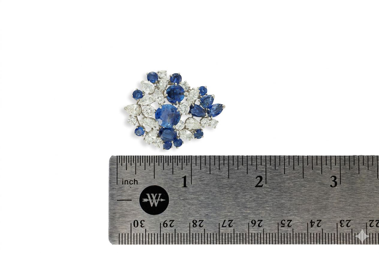 Oscar Heyman & Brothers Platinum Sapphire and Diamond Cluster Brooch