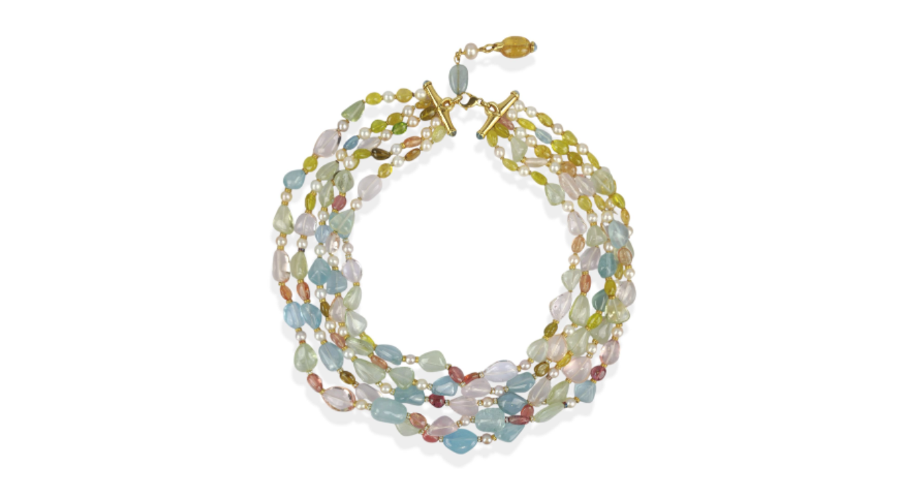 Bulgari Multi-Gemstone and Pearl Beaded Necklace and Bracelet Set