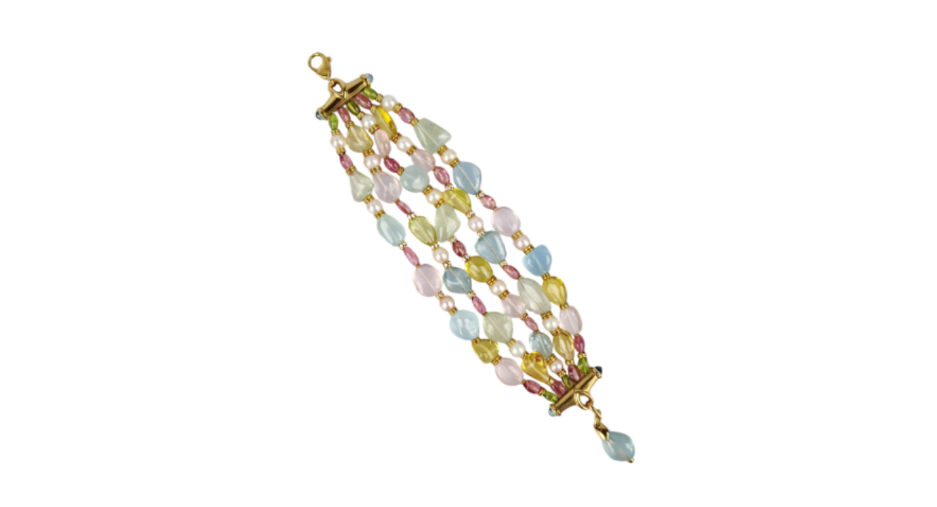 Bulgari Multi-Gemstone and Pearl Beaded Necklace and Bracelet Set