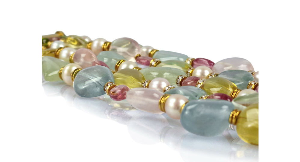 Bulgari Multi-Gemstone and Pearl Beaded Necklace and Bracelet Set