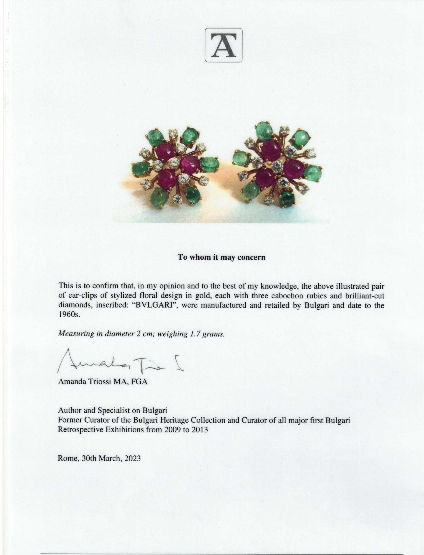 Bulgari Ruby, Emerald and Diamond Flower Earrings