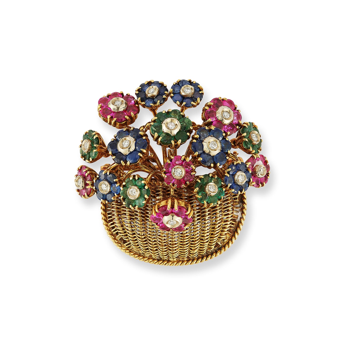 Tiffany & Co. 18K Yellow Gold Multi-Gemstone Flower Basket Brooch