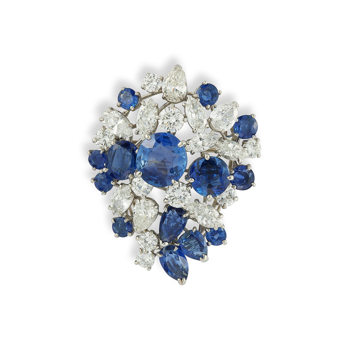 Oscar Heyman & Brothers Platinum Sapphire and Diamond Cluster Brooch