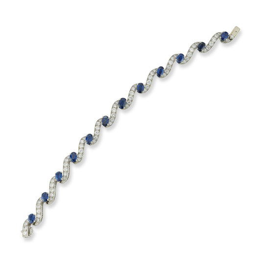 Oscar Heyman Platinum Diamond and Sapphire Twist Link Bracelet