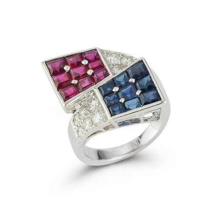 Oscar Heyman Bros Sapphire Ruby and Diamond Americana Ring