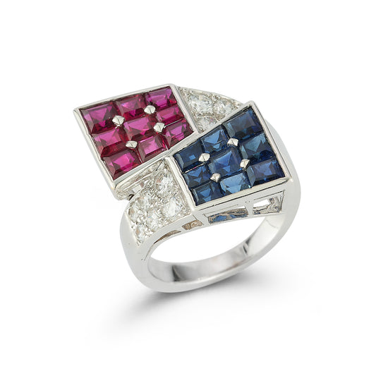 Oscar Heyman Bros Sapphire Ruby and Diamond Americana Ring